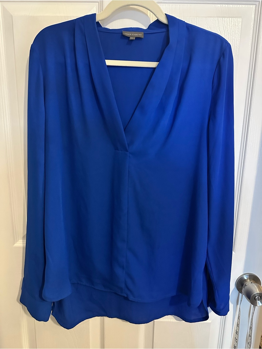 Vince Camuto Royal Blue V-Neck Hi-Lo Long Sleeve Pullover Blouse Sz:XL